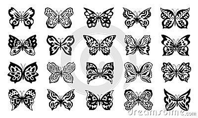 black colored different butterfly design collection Vector Illustration